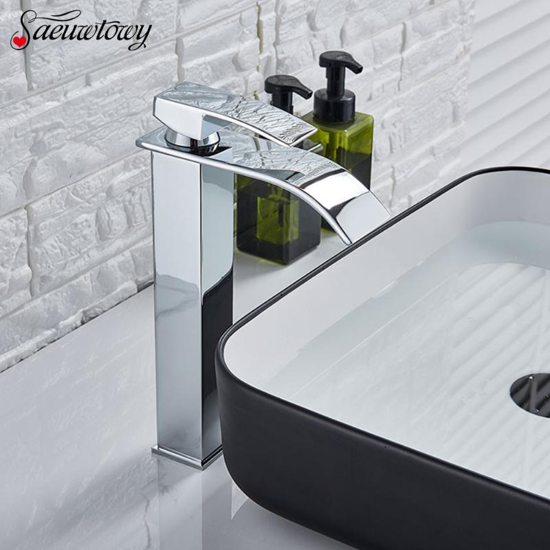 

Chrome High Style Single Handle Water Brushed Nickel Bathroom Basin Faucet Waterfall Spout Hot&Cold Sink Mixe Tap Basin Tap