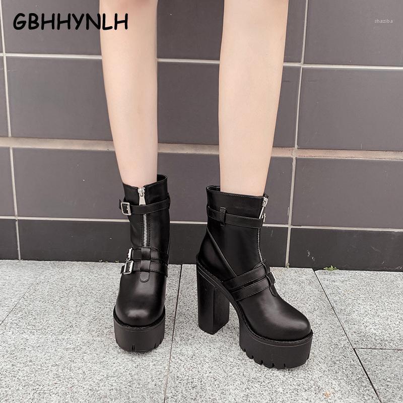 

waterproof women boots Fashion Women Ankle Boots High Heels Motorcycle black chunky heel fall booties LJA8541