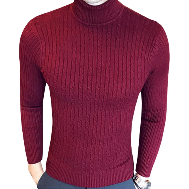 

Men's sweater Winter Turtle Neck Long Sleeve Warm Sweater Slim Pullover Twist Knitwear Men's clothing male, Black