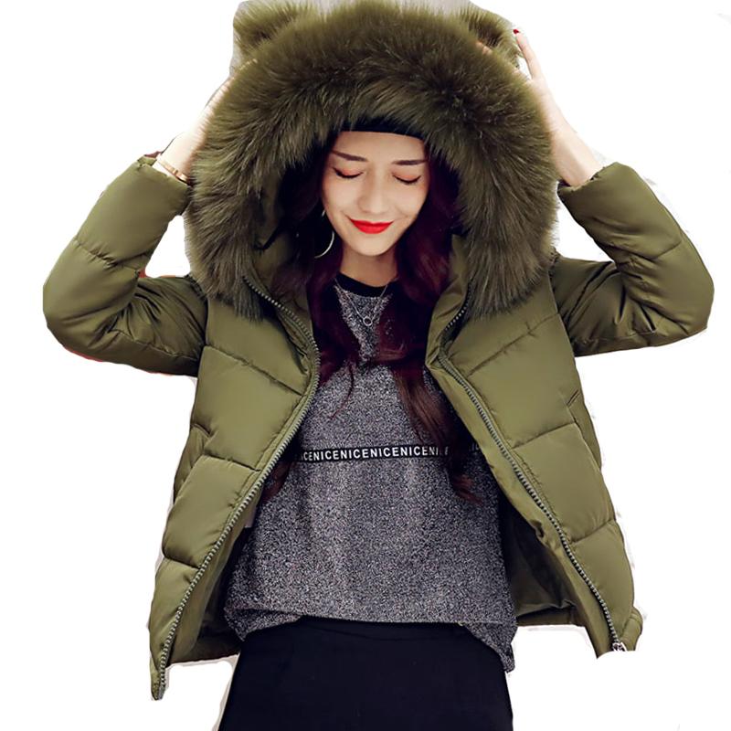 new fashion Big Fur Collar Warm Hooded Autumn Winter Jacket Women womens cotton padded short coat casaco feminino 49