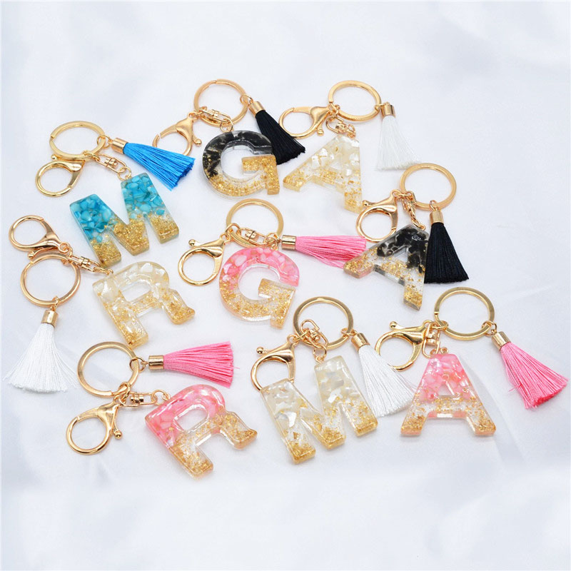 

DHL Tassel Letter Keychain Trendy Creative Colorful 9 English Letters Initial Resin Handbag Keyring Accessories For Women gift