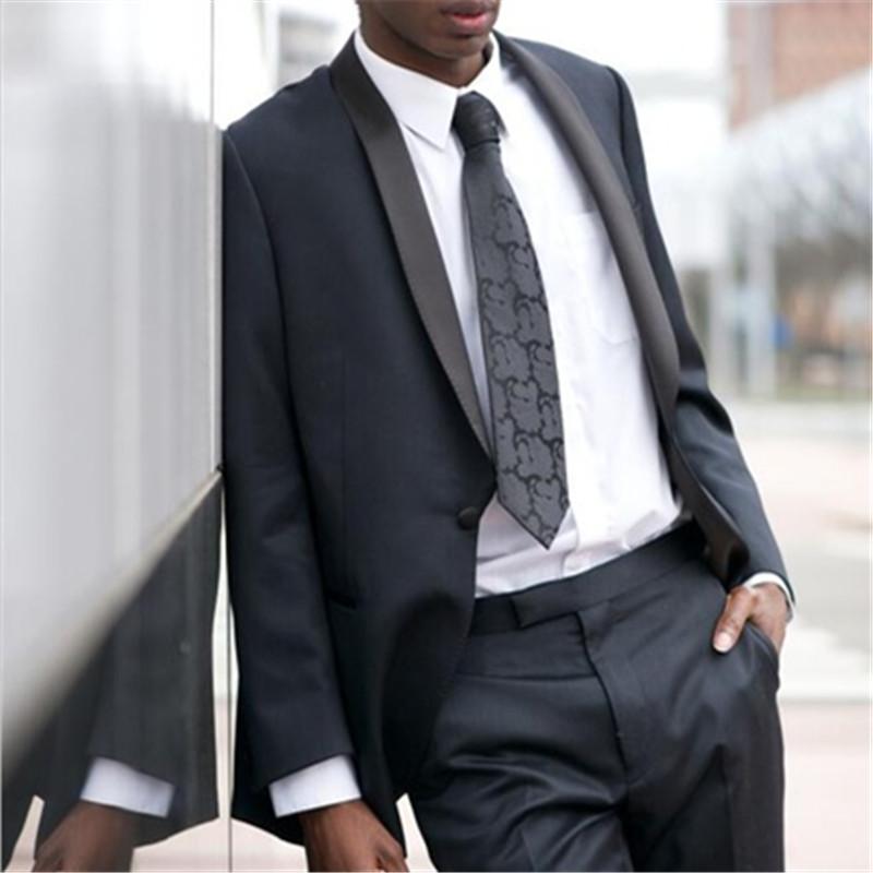 

Black Shawl Lapel Men Suit 2 Pieces(Jacket+Pants+Tie) Formal Skinny Slim Fit Blazer Custom Made Prom Men Suits Tuxedo 054, As picture