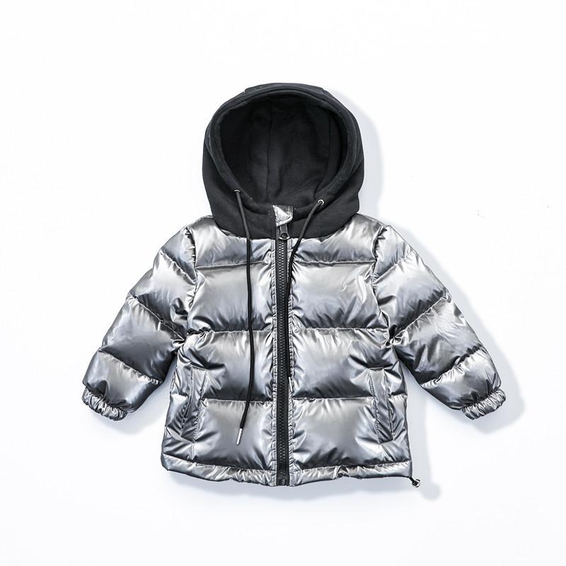 

OLEKID 2020 Winter Girl Shiny Down Jaket Hooded Waterproof Children Boy Winter Coat 2-12 Years Kids Teenage Baby Outerwear Parka, Silver