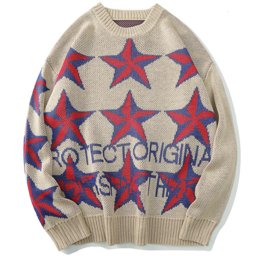 

2021 New African Aden Hip Hop Quintet Alphabet Knitted Gothic Sweater Harajuku Plaza Fall Men' Shirt Leisure Street Pkxc, Apricot.