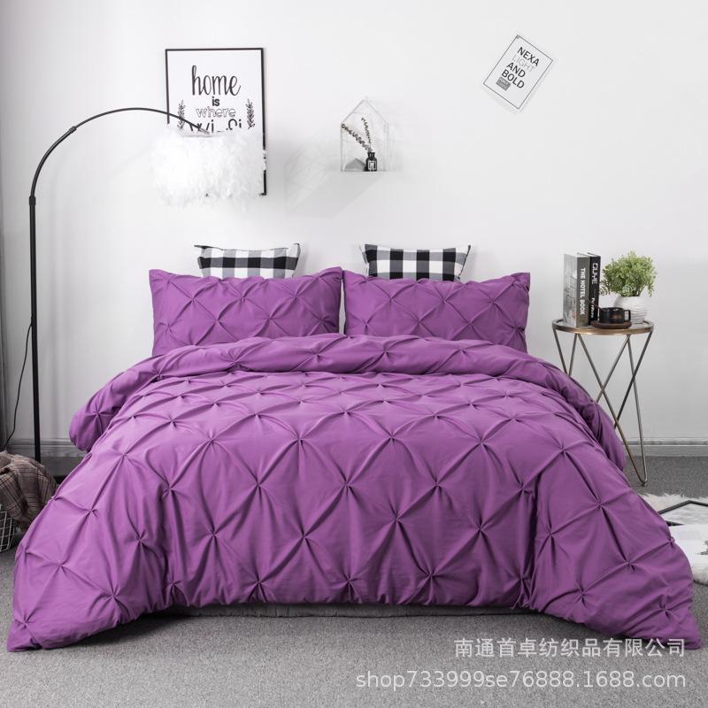 

Luxury Solid Pinch Pleat Bedding Set Super Soft Duvet With Pillowcases Comforter Bedding Sets Queen King Size Bed Cover Set1, Color1