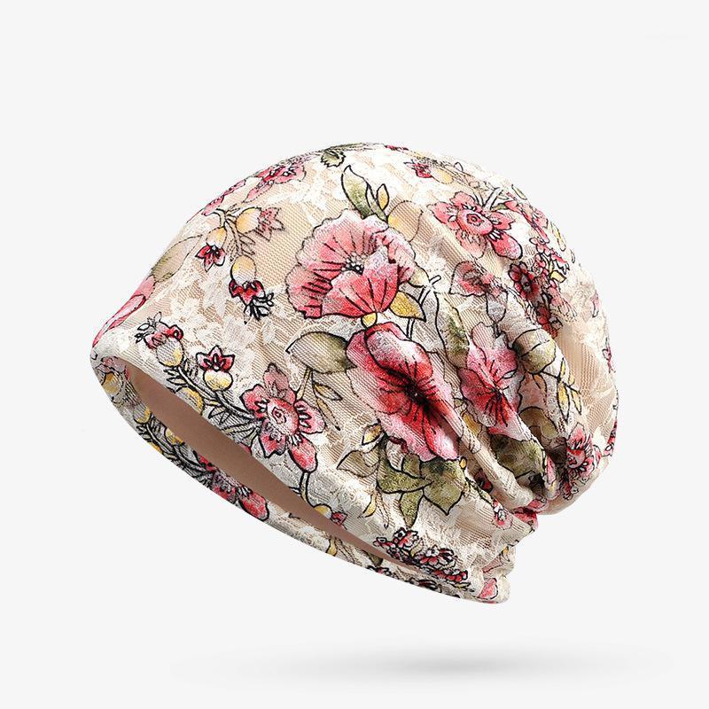 

Beanie Turban Hats For Women Lace Flower Bonnet Knit Cap Female Breathable Color Fashion Hat Skullies Beanies Summer Autumn1, Black