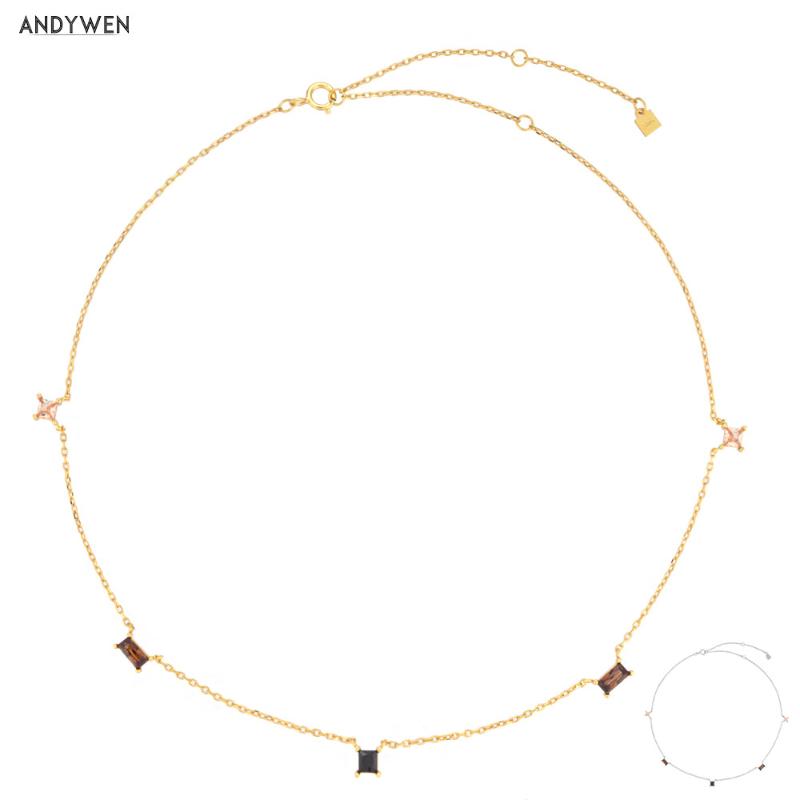 

ANDYWEN 925 Sterling Silver Colorful Zircon Champagne Crystal Chain Choker Necklace Rock Punk Luxury Fashion Jewelry For Women