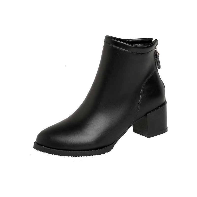 

2021 New Ankle Square High Heel Back Round Toe Women Pu Leather Black Ladies Motorcycle Boots Size 34-43 Cq9z