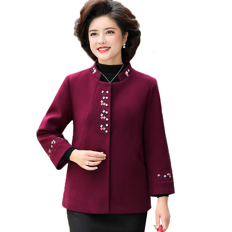 

New Female Embroidered Plus Loose Size Casual Winter Elegant Middle-aged Wool Coat Outerwear R627 1l95, Purple