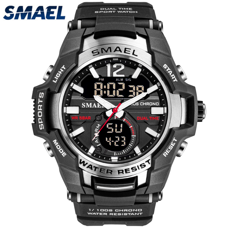 

SMAEL New Fashion Dual Time LED Digital Watch Men Waterproof Chronograph Casual Mens Sport Quartz Watches Saat Relogio Masculino 201125, Black blue