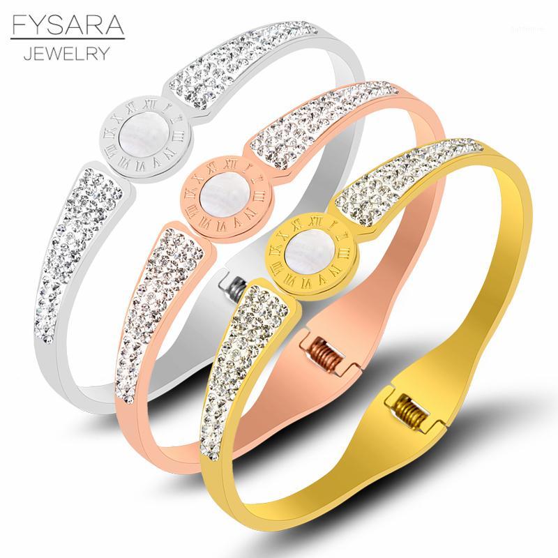 

FYSARA White Shell Jewelry Roman Numeral & Bangle For Women Paved Mirco CZ Stone Crystals Bangle1