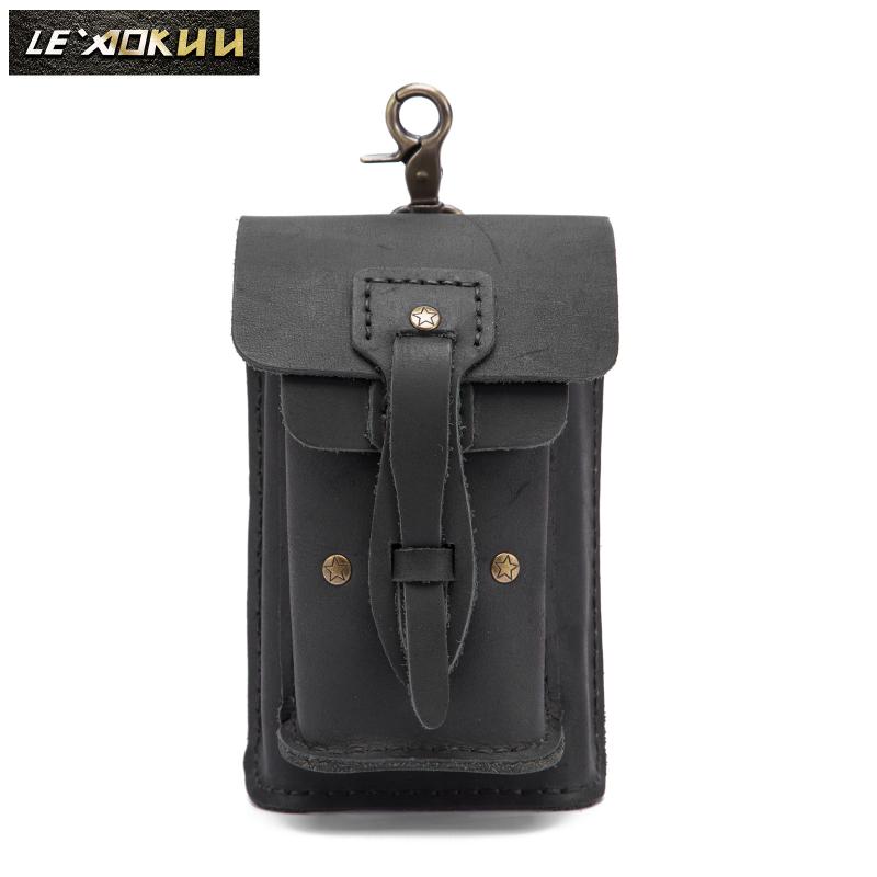 

Fashion Quality Leather Small Summer Pouch Hook Design Waist Pack Bag Cigarette Case 5" Phone Pouch Fanny Waist Belt Bag 0018b, Black