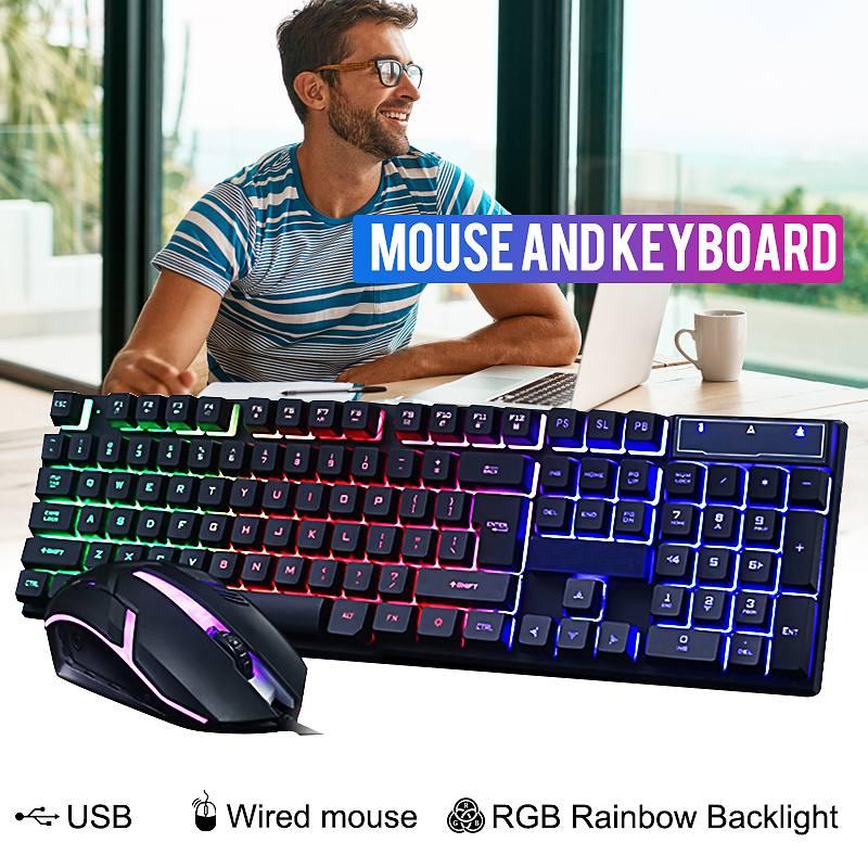 

Wired Backlight Gaming Keyboard and Mouse Kit Mechanical Felling Keyboard Gamer 1200DPI Gaming Mouse Set for Computer PC Laptop