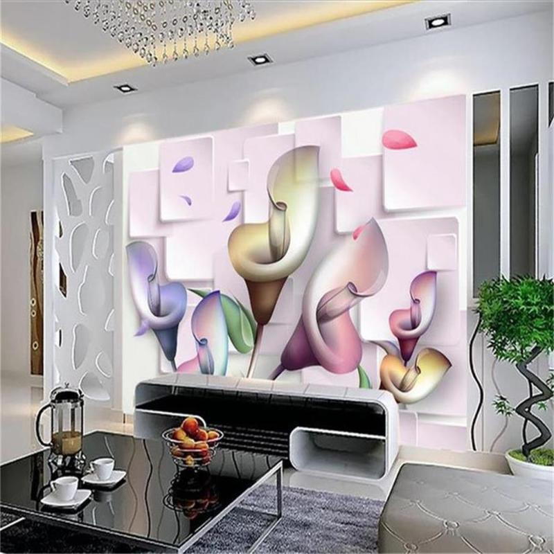 

Custom Size 3D Photo Wallpaper Mural Wall Sticker Romantic Purple Calla Lily Living Room Sofa TV Backdrop Wallpaper For Wall 3D