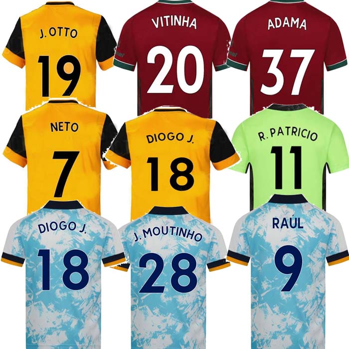 

2021 wolves soccer jersey NEVES RAUL 2020 2021 ADAMA FÃBIO SILVA PODENCE NEVES Soccer Shirt OTTO football shirt men + kids kit uniforms, Black;yellow