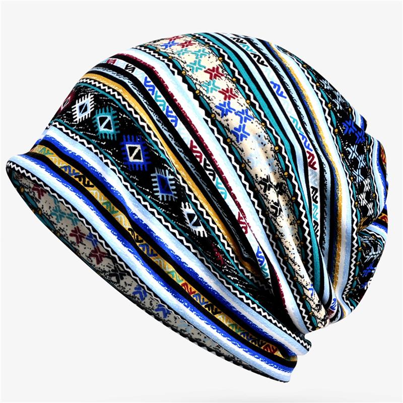 

New Women Scarf Cap Winter Floral Print Warm Beanie Hat Fashion Soft Thermal Skullies Hat Female Scarf Bonnet, Blue