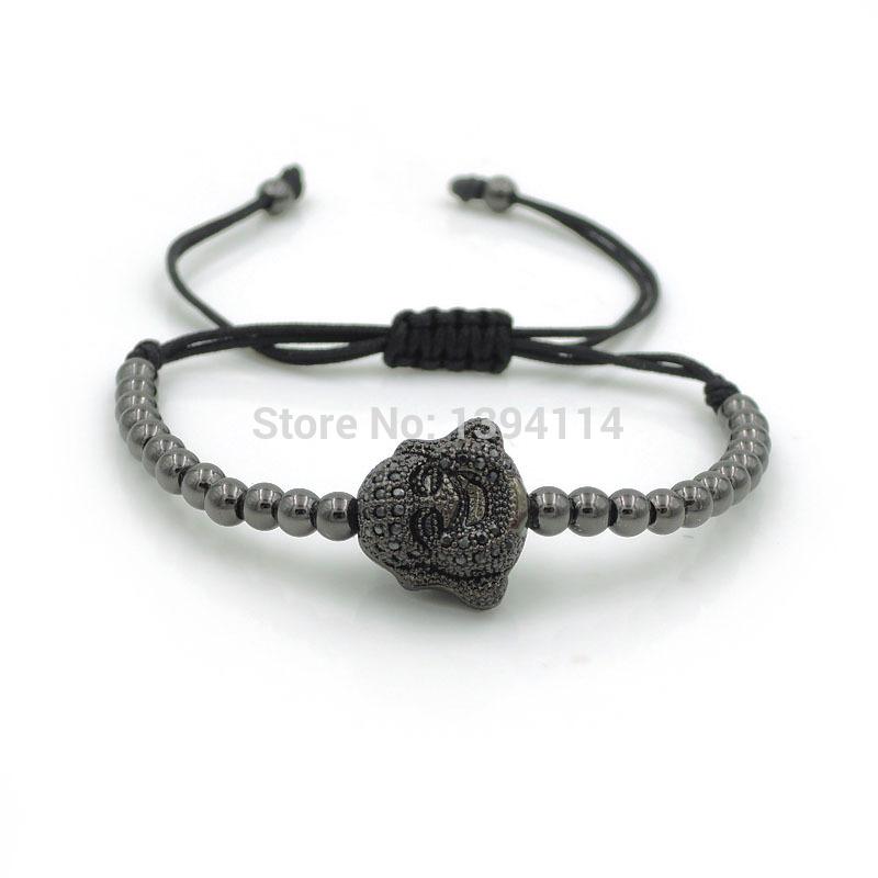 

14*16*10mm Micro Pave CZ Happy Buddha Beads & 4mm Round Beads Braided Macrame Bracelet Jewelry