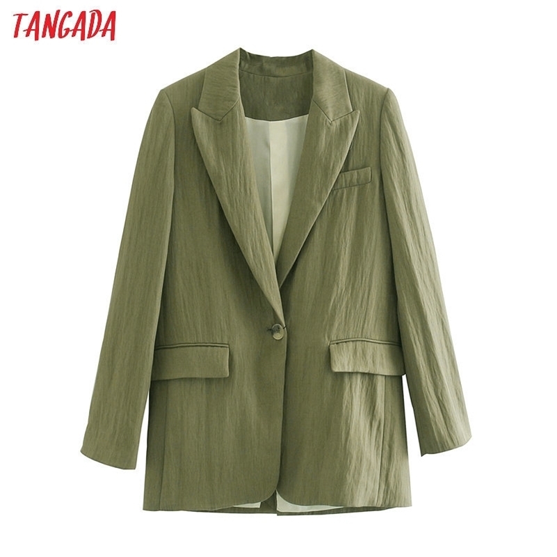

Tangada women amygreen cotton blazer female long sleeve elegant jacket ladies oversize casual blazer suits JE61 201114, Green