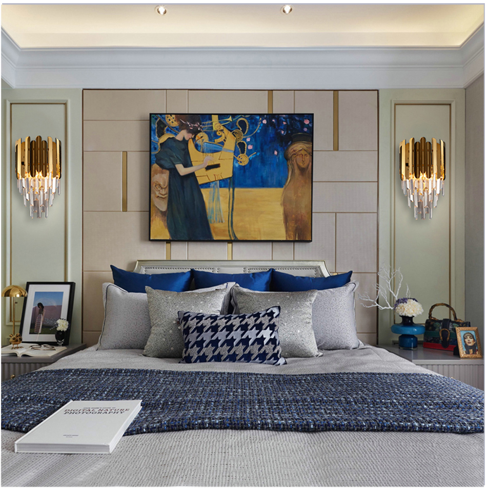 

Fast Shipping Modern Wall Sconce Lamp Luxury Golden Crystal Wall Light Fixture Bedside Living Room LED Wall Lamp Bedroom Via DHL