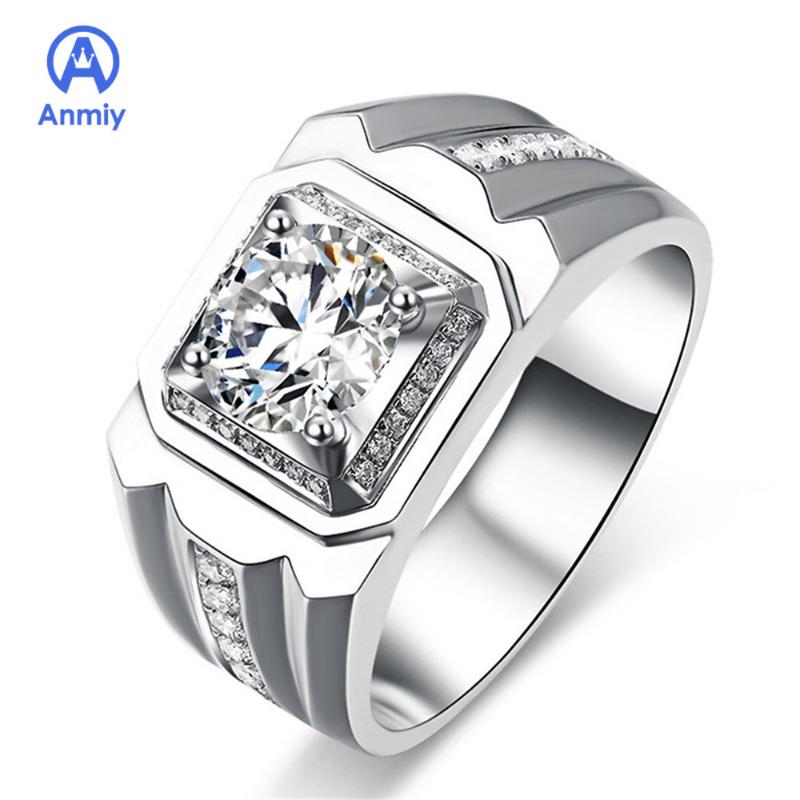 

Anmiy Live Broadcast Domineering White Air Breathing Square Men's Ring Shining Beauty for Engagement Wedding
