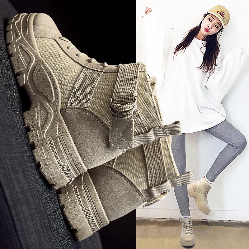 

2020 New Autumn Women Turned-over Edge Ankle Boots Fashion Brand Canvas Winter Boots Outdoor for Botas Mujer1, Beige