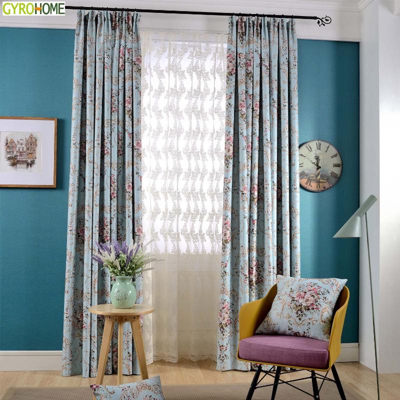 

American Pastoral Style Flowers printed Window Door Drapes for Living Room High Shading Bedroom Tulle Curtains, Sheer