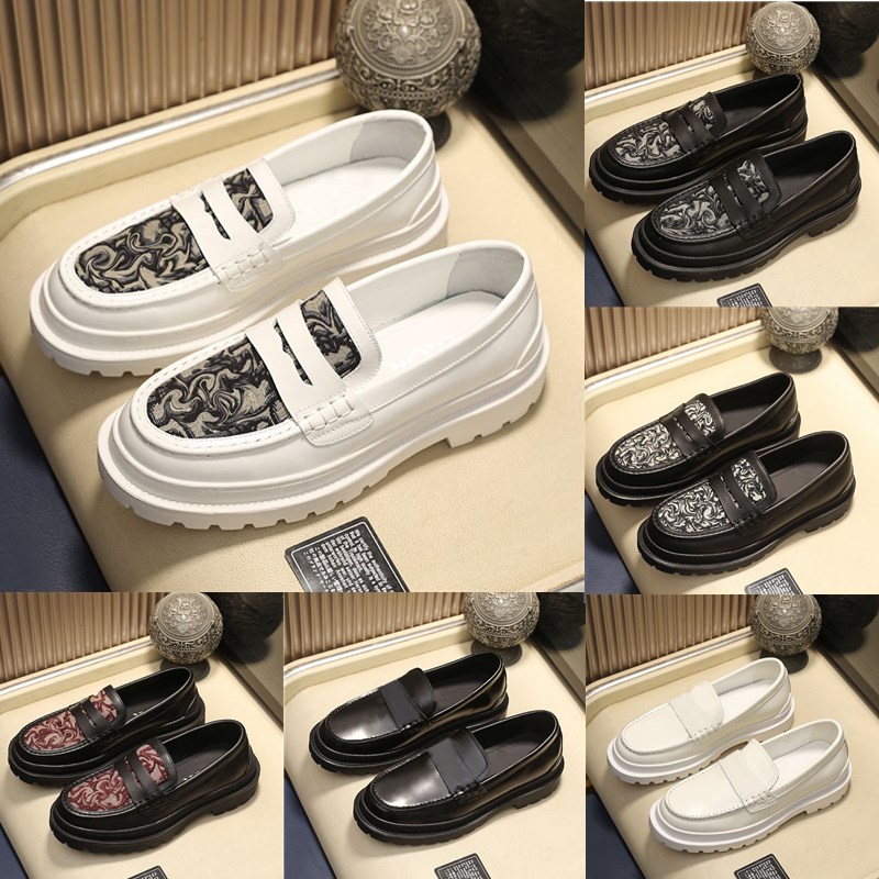 

2021 New B22 B27 Loafers Men Leather Flats Printing Mules Platform Casual Shoes Genuine Leather Shoes Classic Letter Black White Sneakers, Shoes box