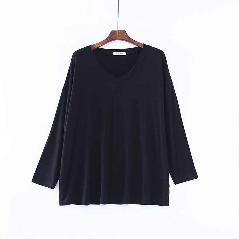 

2021 Spring/summer New Fashion Big Wear Loosely Long Sleeve Color with Neckline v Female Base Shirt HT51, Black