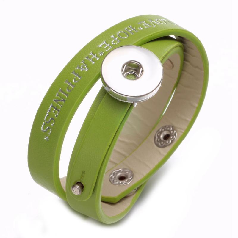 

New Arrivals Green PU Leather DIY Lucky Armband Snap Bracelet 18mm Snap Button Jewelry For Jewelry SZ0479n