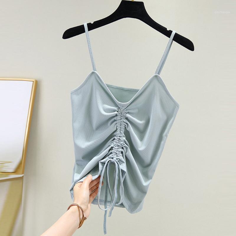 

Summer Sexy Camisole Women Drawstring Tank Top Short Slim Gym Fitness Sports Crop Tops Fashion Plus Size Ladies Camis Vest1, Black