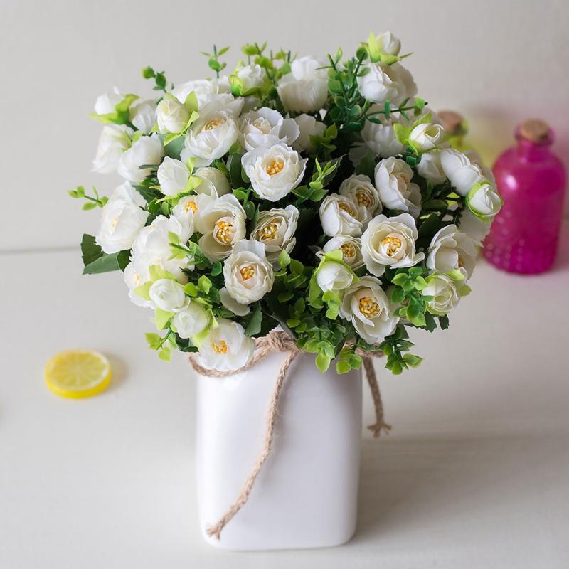 

Wedding Decoration Flores 15 heads Artificial flowers small bud simulation small rose silk flower decoratio for party, Red