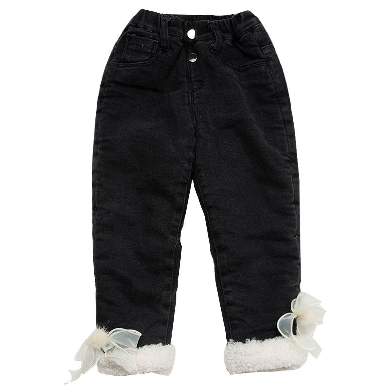 

WLG Girls Jean Kids Clothes Winter Velvet Thick Bow Denim Blue Black Jeans Baby Girl Warm Fashion Bottoms for 1-6 Years