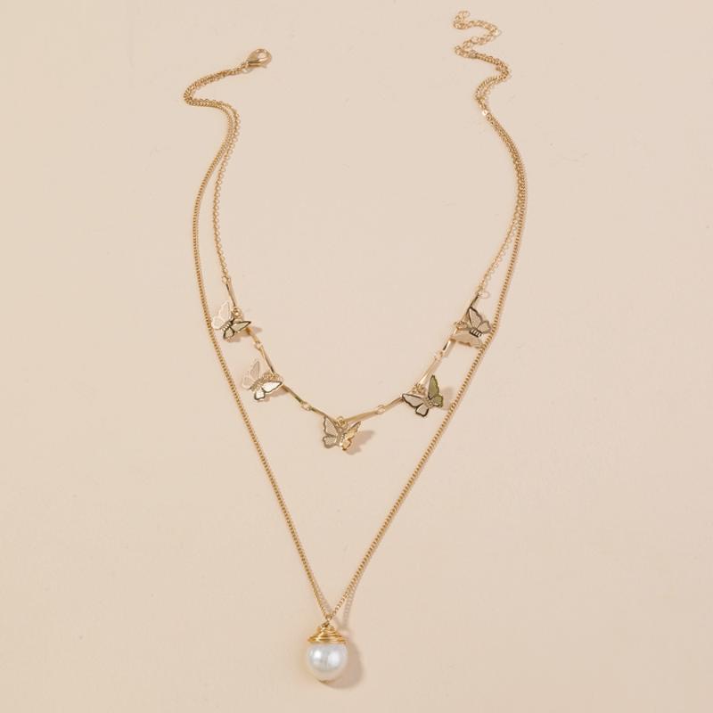 

Natural Freshwater Pearl Necklace Female Personality Golden Butterfly Choker