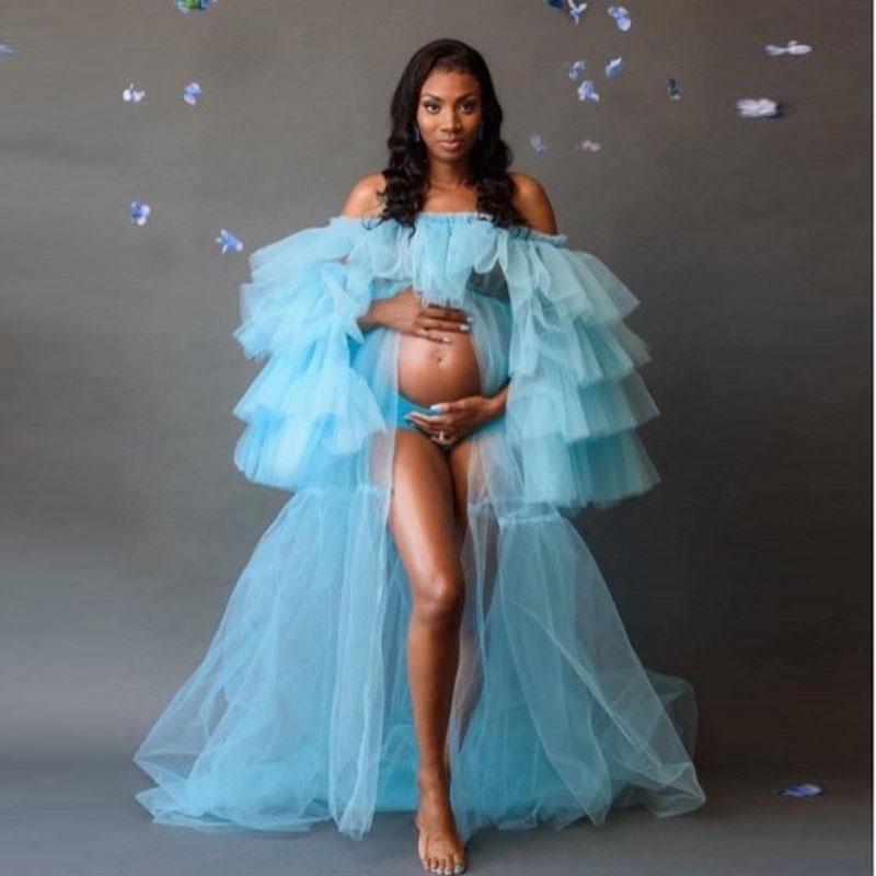 Bébé bleu volants vêtements de nuit de mariée grande taille Robe de nuit Robe de photographie pour les femmes peignoir mode chemise de nuit Robes