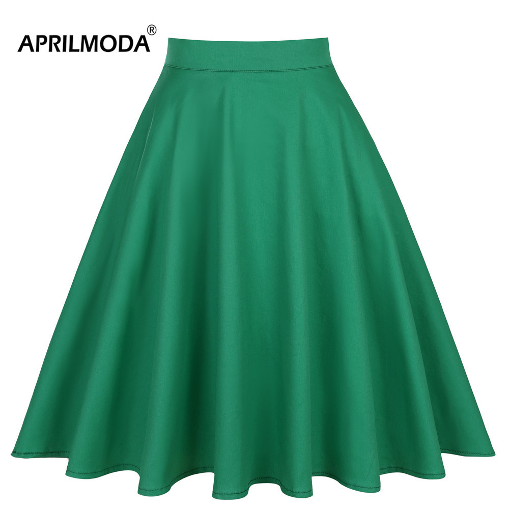

Summer A-line Midi Short Skater Skirt Womens Green Knee Length 40s 50s 60s Vintage High Waist School Pleated Womens Skirts Y200326, 14