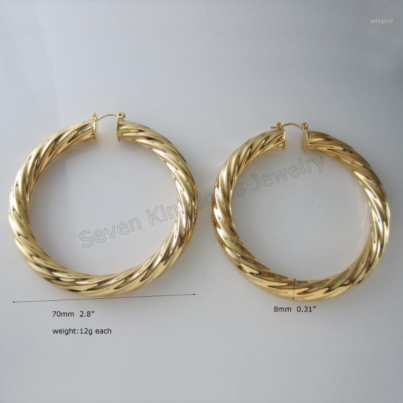 

Hoop & Huggie MIN ORDER ONE PIECE /BIG BAND 8MM TWIST - YELLOW GOLD /STERLING SLIVER GP OVERLAY FILL BRASS HUGE 70MM 2.76" EARRING1