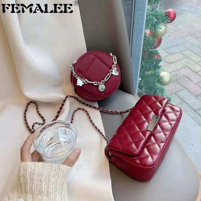 

2021 Trendy Diamond Lattice Hangbags Pure Color Quilted Vintage Shoulder Bolsa Leisure Mujer Design Chains Flap Messenger Purses, Square white