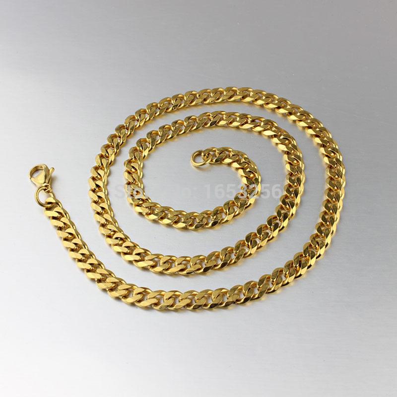 

Chains 5mm 22'' Fine Jewelry IP Gold Stainless Steel Curb Chain Necklace For Men Women Gifts