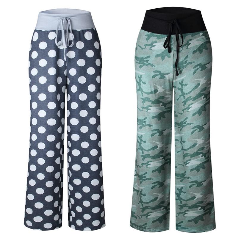 

2x Women' Joggers Pants Sports Yoga Pants Trousers Wide Leg Pant Sweatpants  Gray Wave Point & Green Camouflage, As shown