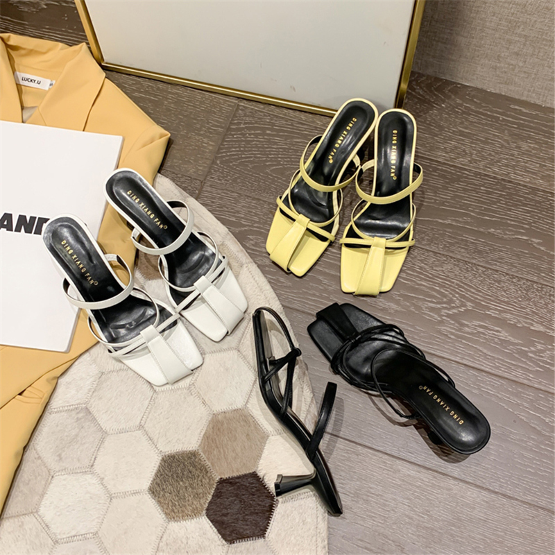 

2021 Bottom Women Heel Brands Fashion Narrow Band See Slides Toe Open Head Beach Shoes Outdoors Sandals Pbk7, Yellow.