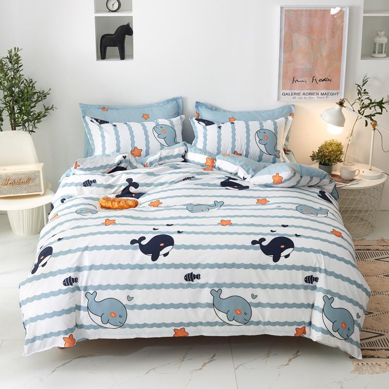 

Blue Cute Whale100% Polyester Cartoon Stripes Duvet Cover Set for Boys Bedroom Decoration, Lake blue
