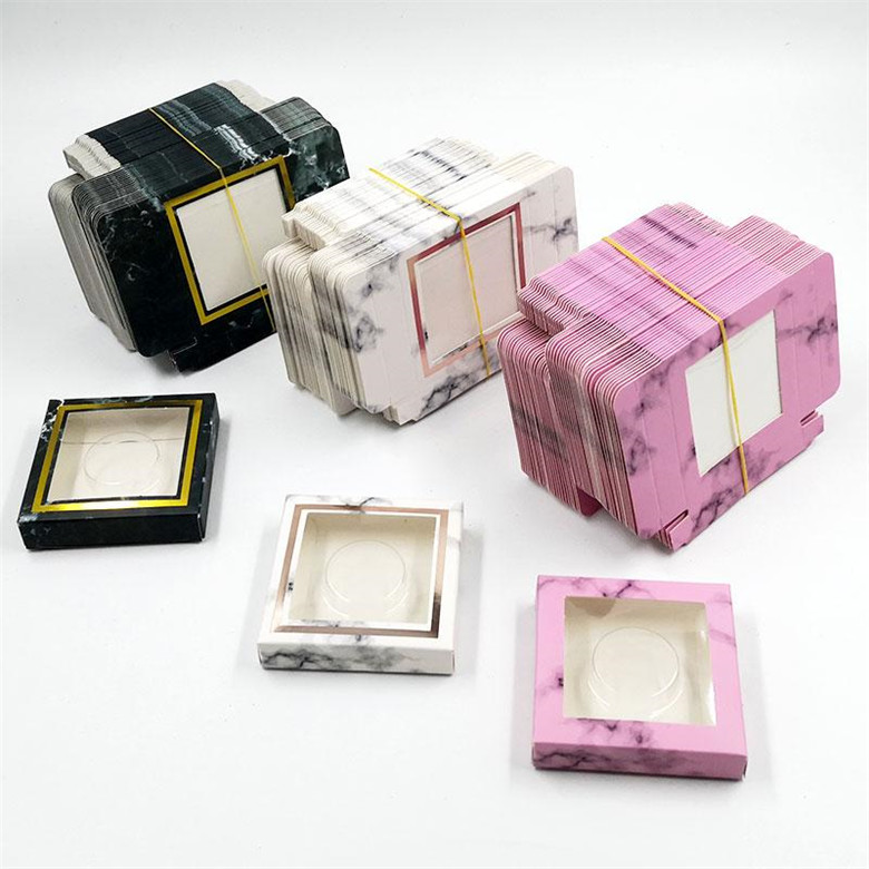 

50pcs Paper Eyelash Packaging Box with Tray Lashes Boxes Packaging Marble Design for 10mm- 25mm Mink Eyelashes Square Case