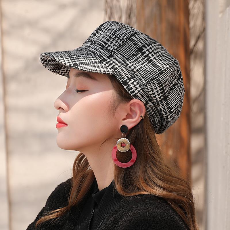 

Autumn Winter Hats for Women Check Stripe Solid Octagonal Caps Ladies Casual Woolen Hat Winter Beret Women Cap HR122307, Hr122307-l 56-58cm