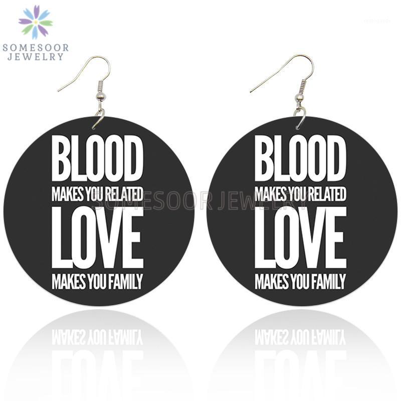 

SOMESOOR #Black Sayings Blood Love African Wood Drop Earrings Both Sides Print Afro Photos Dangle Jewelry For Women Gifts1