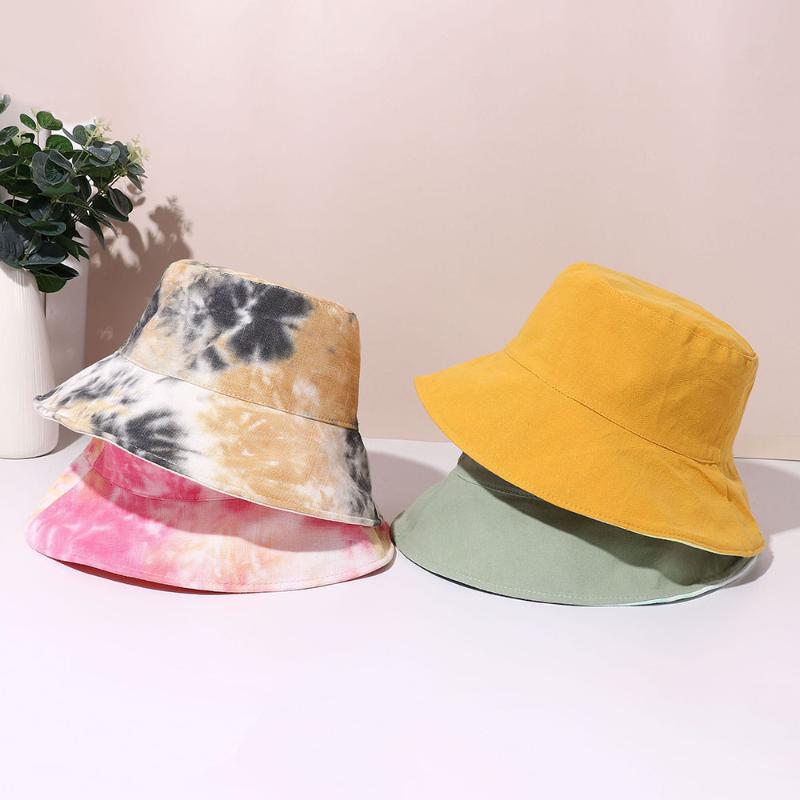 

INS unisex dye tied bucket hat fisherman cap cotton basin hat women fisherman flat top sunshade sun hip-hop, 13