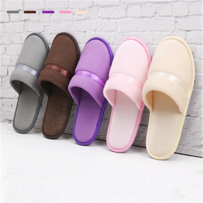 

10 pairs/lot High Quality New Simple Unisex Slippers Hotel Travel Spa Portable Slippers Disposable Home Guest Indoor Cotton 201125, Female purple
