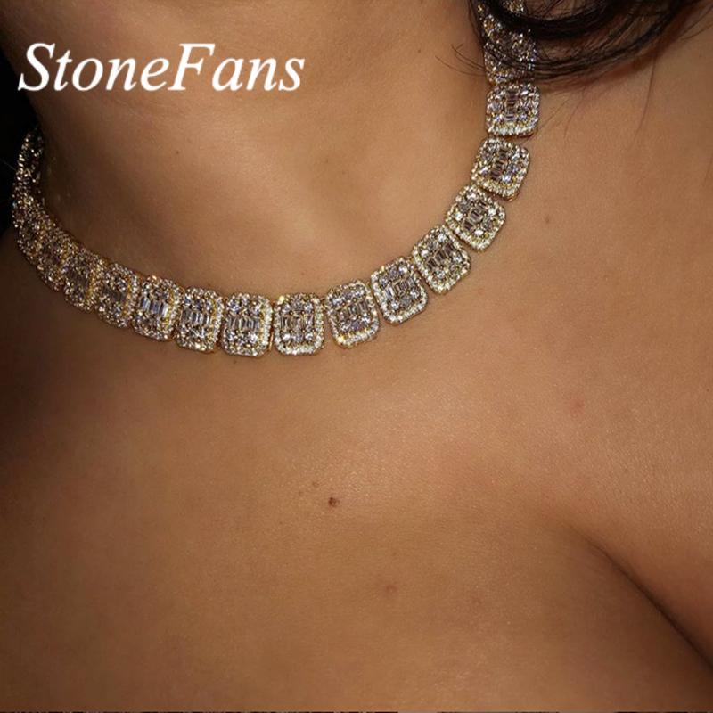 

Stonefans Gold Crystal Rhinestone Choker Necklace Women Jewelry Statement Hip Hop Necklace Men Bling Iced Out 2020 Big Necklaces