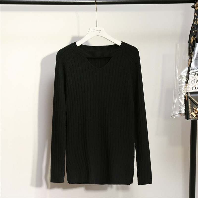 

Xl-4xl Plus Size Female with Long Sleeve Cleavage Autumn Solid Tops Casual Pullovers Xeu9, Black