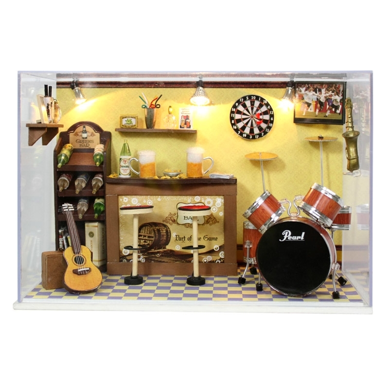 

Handmade Miniatura Wooden Music Room Box Assemble Miniature Dollhouse DIY Doll House Boy Birthday Valentine Gifts - Green's Bar Y200413