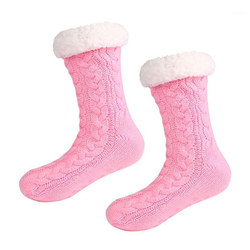 

Hot Women Winter Fleece Lining Knit Socks Non Slip Warm Fuzzy Cozy Slipper Socks 1 Pair1